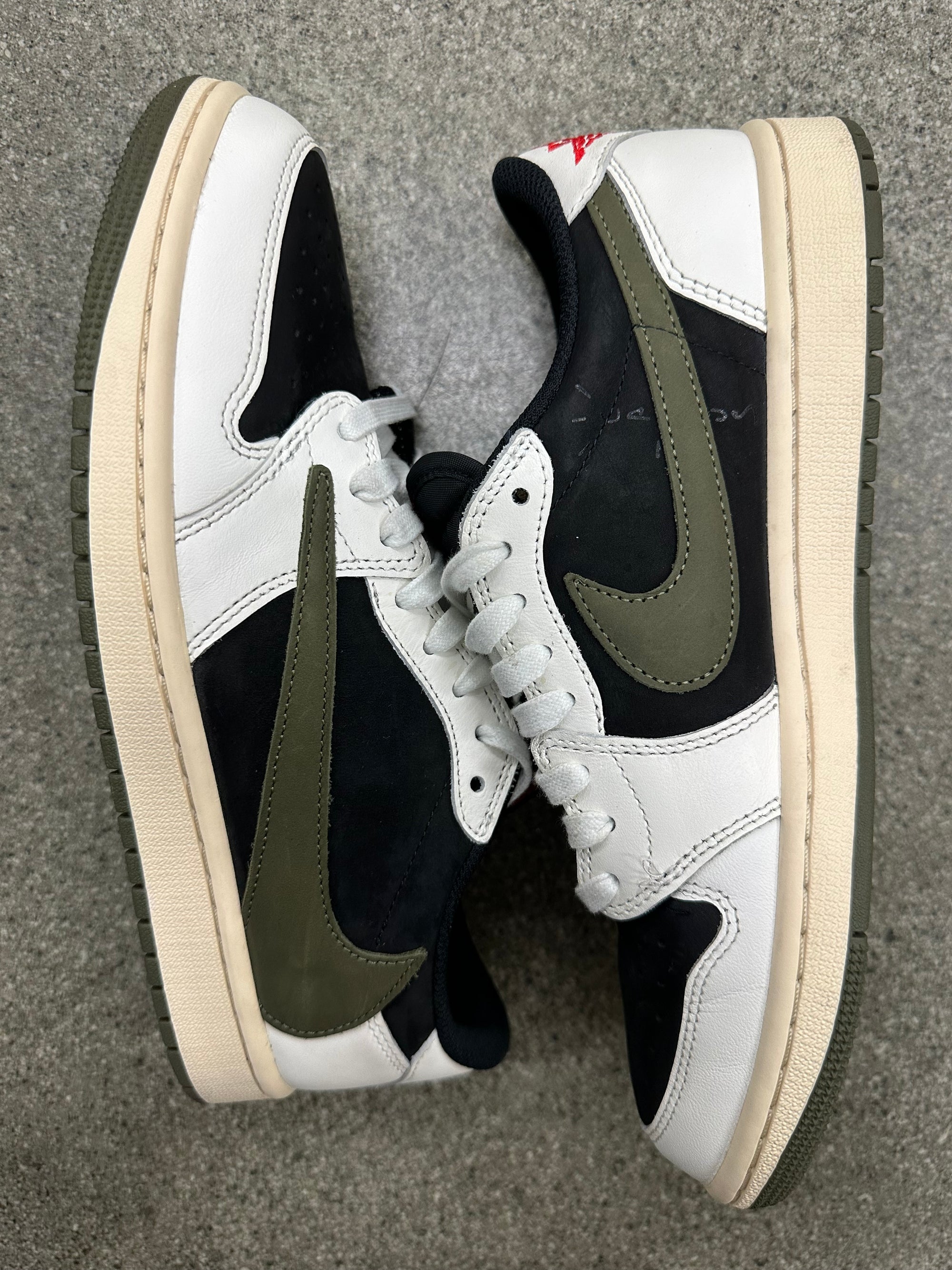 WMNS AIR JORDAN 1 LOW TRAVIS SCOTT OLIVE - SIZE W10 M8.5 (WORN)