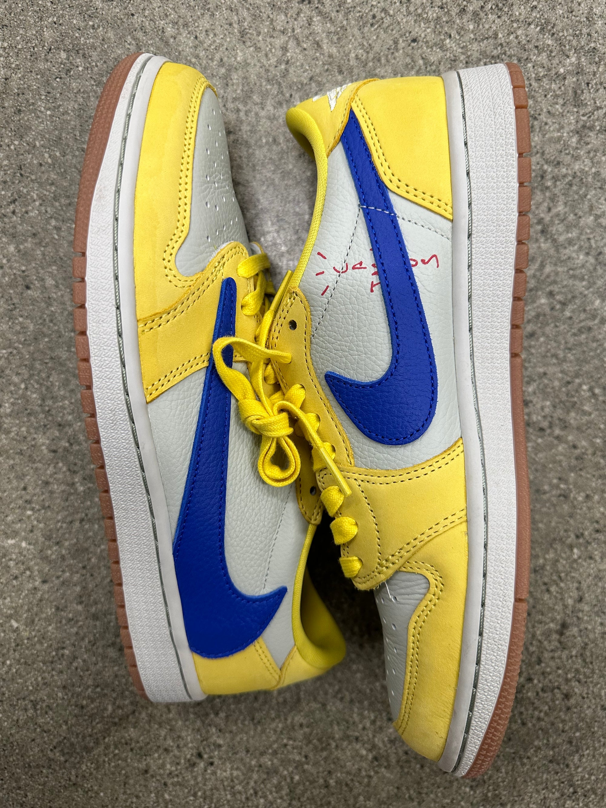 WMNS AIR JORDAN 1 LOW TRAVIS SCOTT CANARY - SIZE W9.5 M8 (WORN) (SUPER CLEAN)